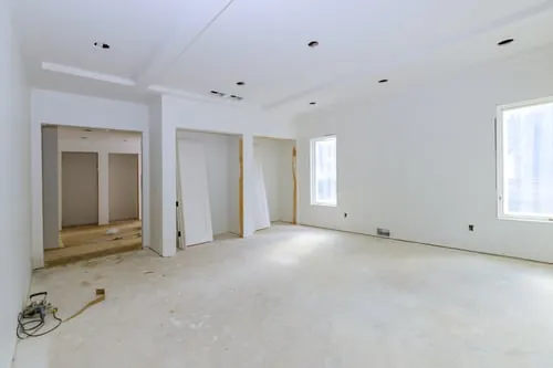 Interior primed and prepped before finish coats go on